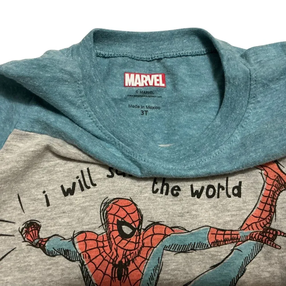 Marvel Spider-man T-Shirt Size 3T Boys Short Sleeve Graphic Gray and Teal Tee